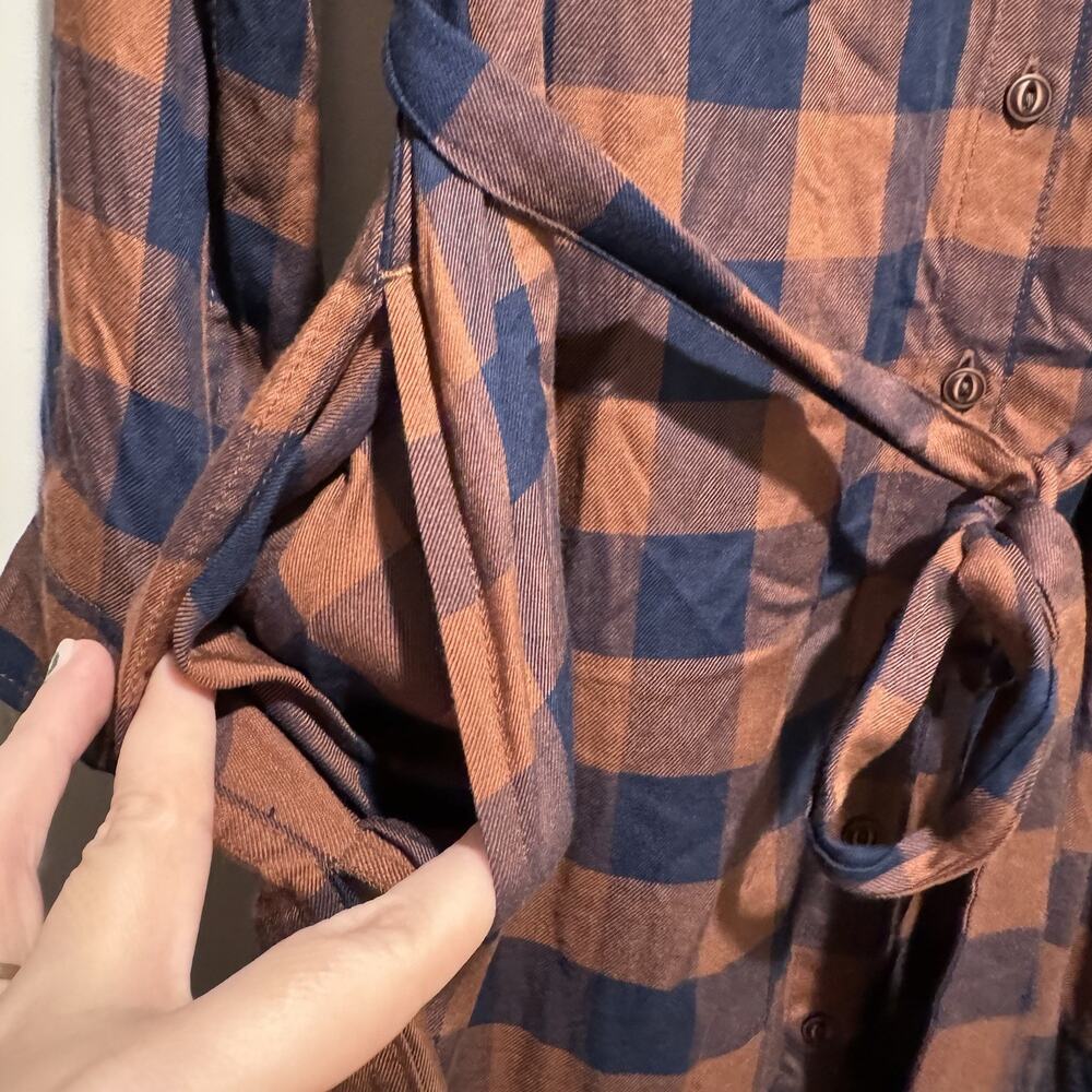 Bridge Burn Emery Gingham Plaid Shirt Dress Brown Navy Blue Size XS - Picture 4 of 7